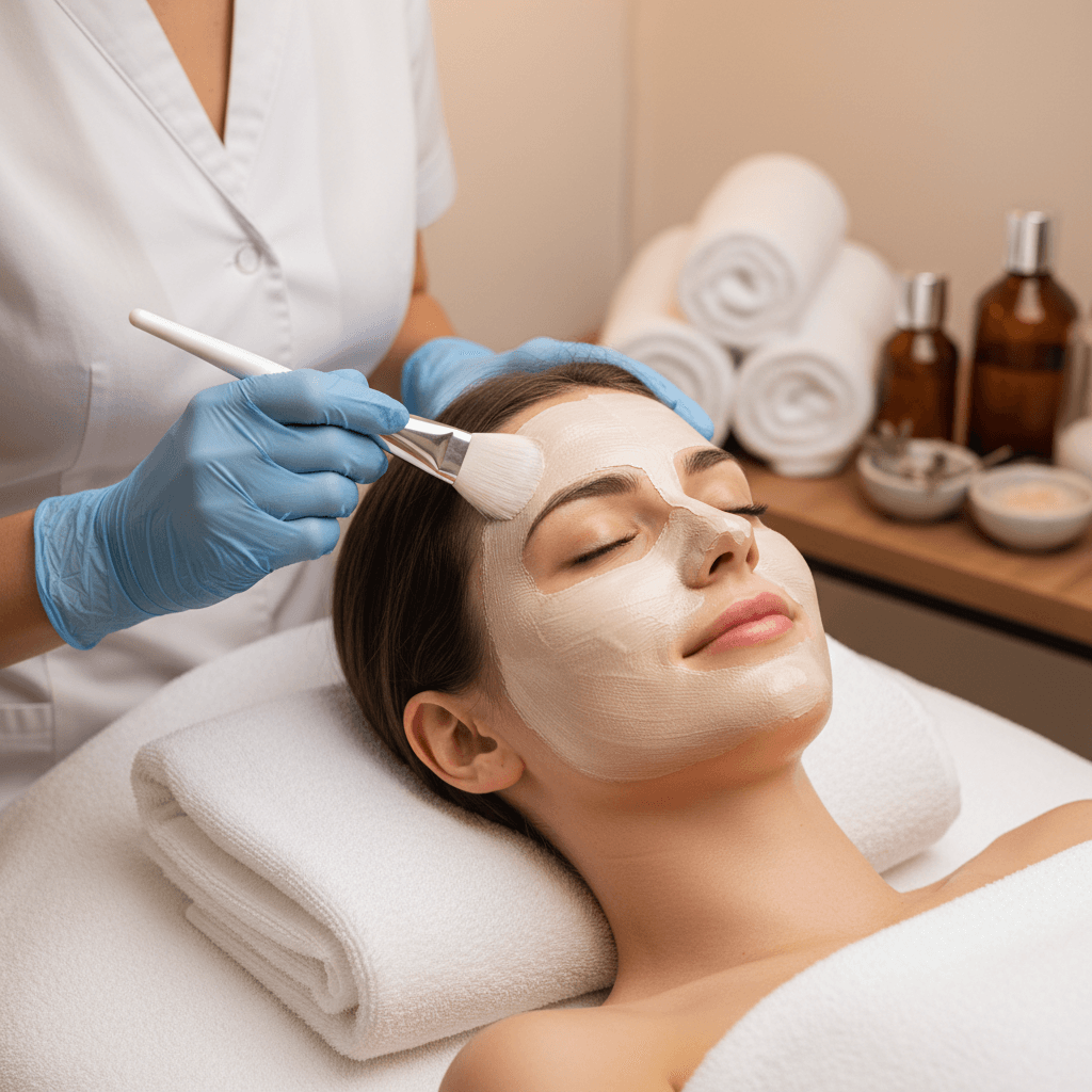 Woman receiving professional facial treatment